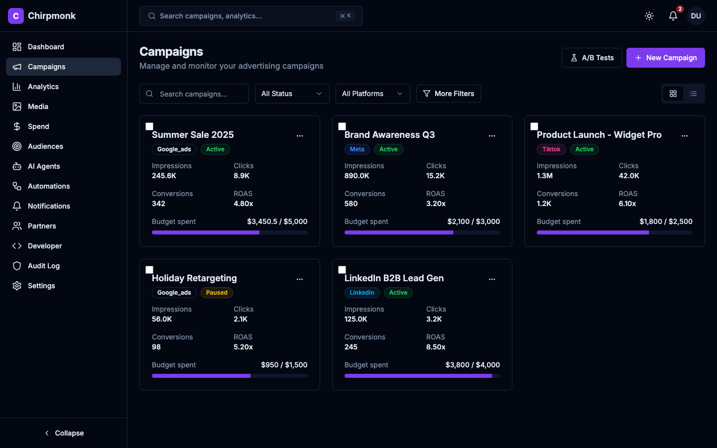 Creative Strategist agent interface showing campaign management