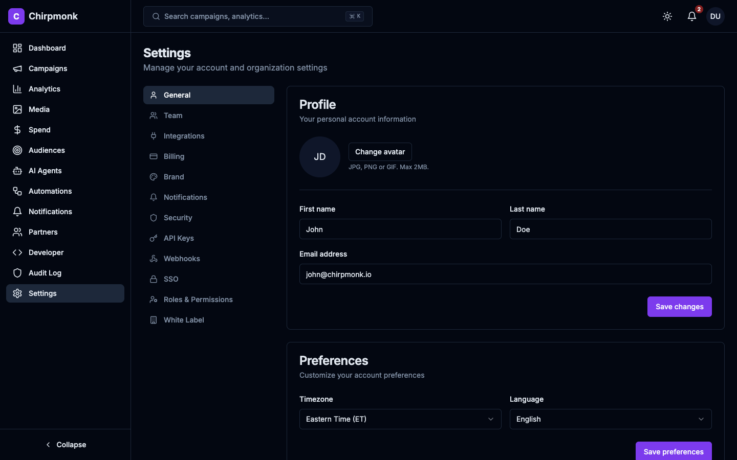 Compliance Guardian agent interface showing settings and policy management